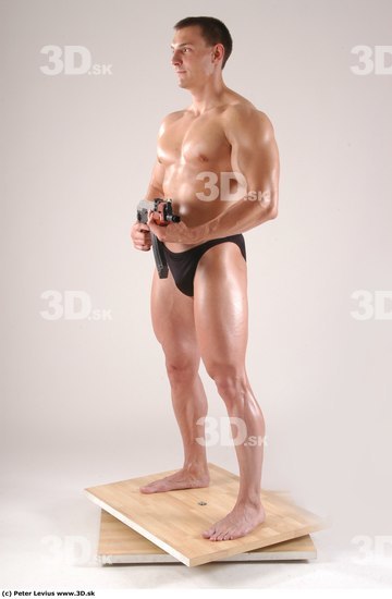 Whole Body Man Pose with machine rifle White Underwear Muscular