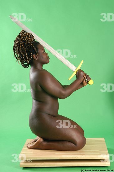 Whole Body Woman Pose with sword Black Nude Slim Chubby Walking Studio photo references