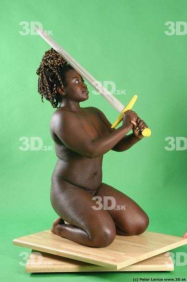 Whole Body Woman Pose with sword Black Nude Slim Chubby Walking Studio photo references