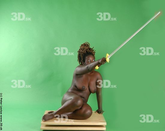 Whole Body Woman Pose with sword Black Nude Slim Chubby Walking Studio photo references