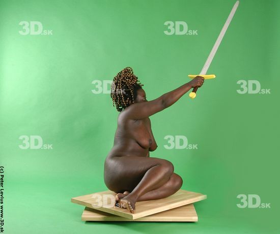 Whole Body Woman Pose with sword Black Nude Slim Chubby Walking Studio photo references