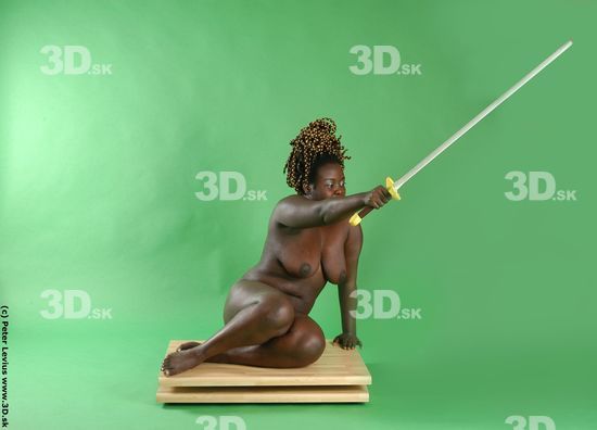 Whole Body Woman Pose with sword Black Nude Slim Chubby Walking Studio photo references