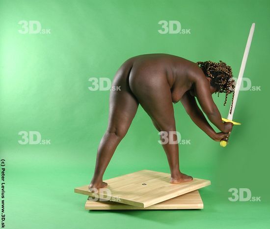 Whole Body Woman Pose with sword Black Nude Slim Chubby Walking Studio photo references