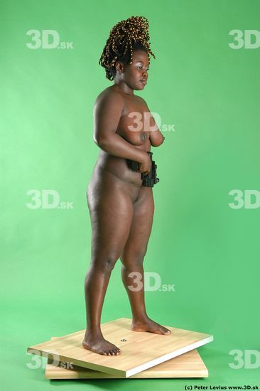 Whole Body Woman Pose with pistol Pose with sword Black Nude Slim Chubby Walking Studio photo references