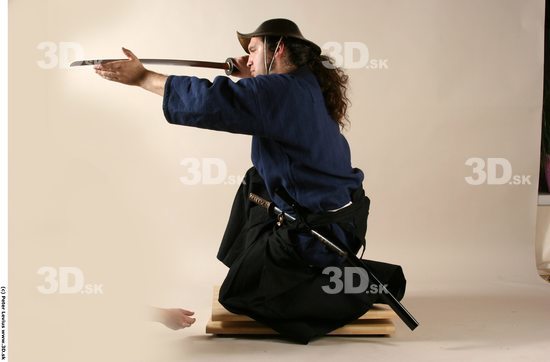 Whole Body Phonemes Man Pose with sword White Hairy Historical Average Male Studio Poses