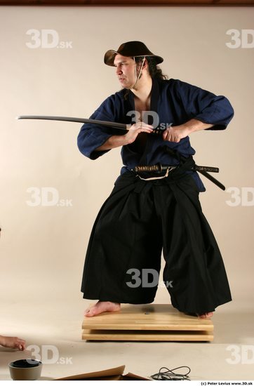 Whole Body Phonemes Man Pose with sword White Hairy Historical Average Male Studio Poses