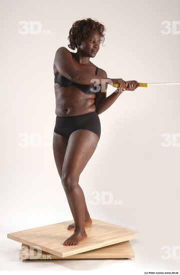 Whole Body Woman Pose with sword Black Underwear Chubby