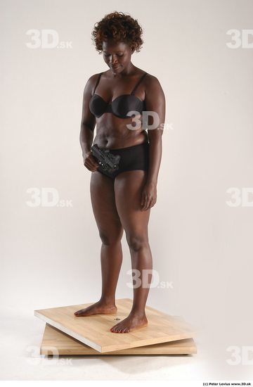 Whole Body Woman Pose with pistol Black Underwear Chubby