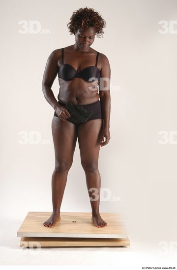 Whole Body Woman Pose with pistol Black Underwear Chubby