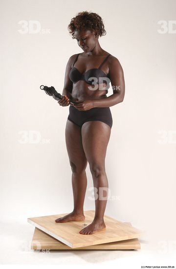 Whole Body Woman Pose with pistol Black Underwear Chubby