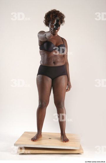 Whole Body Woman Pose with pistol Black Underwear Chubby