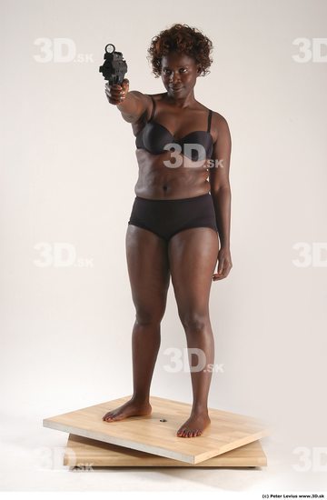 Whole Body Woman Pose with pistol Black Underwear Chubby