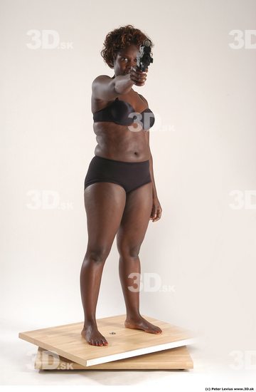 Whole Body Woman Pose with pistol Black Underwear Chubby