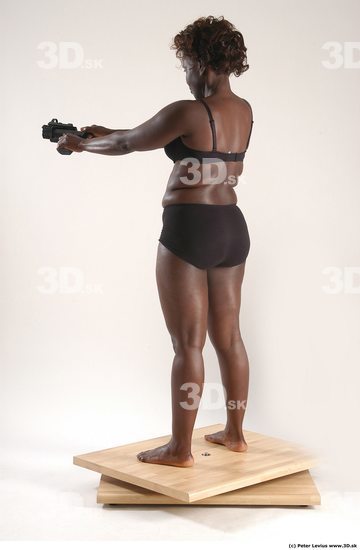 Whole Body Woman Pose with pistol Black Underwear Chubby