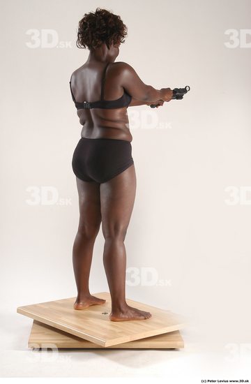 Whole Body Woman Pose with pistol Black Underwear Chubby