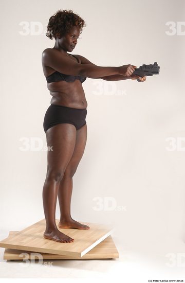 Whole Body Woman Pose with pistol Black Underwear Chubby