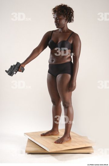 Whole Body Woman Pose with pistol Black Underwear Chubby