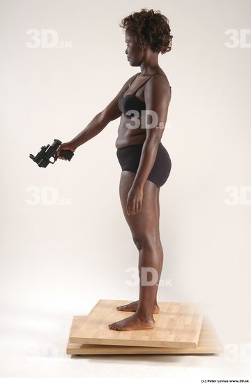 Whole Body Woman Pose with pistol Black Underwear Chubby