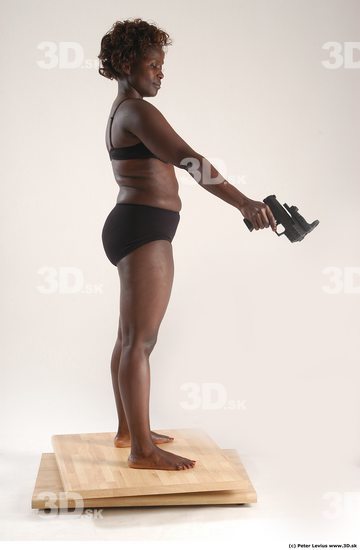 Whole Body Woman Pose with pistol Black Underwear Chubby