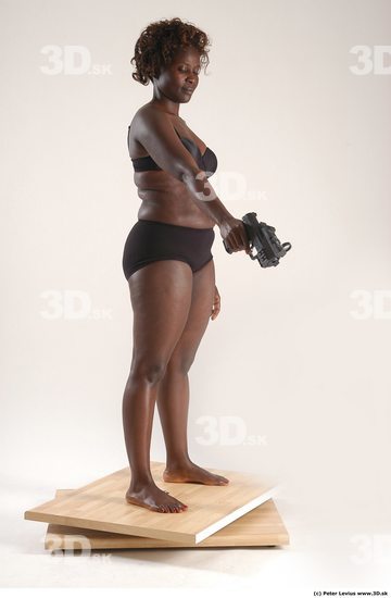 Whole Body Woman Pose with pistol Black Underwear Chubby