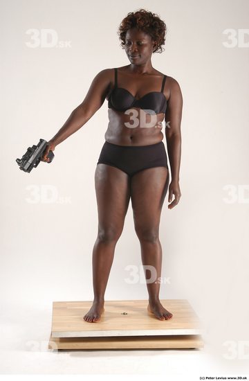 Whole Body Woman Pose with pistol Black Underwear Chubby