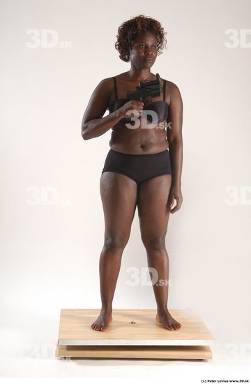 Whole Body Woman Pose with pistol Black Underwear Chubby