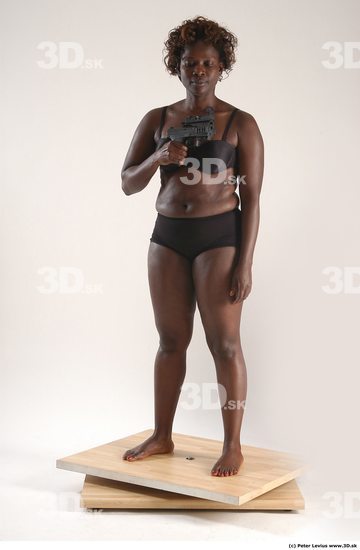 Whole Body Woman Pose with pistol Black Underwear Chubby