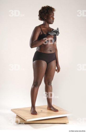 Whole Body Woman Pose with pistol Black Underwear Chubby