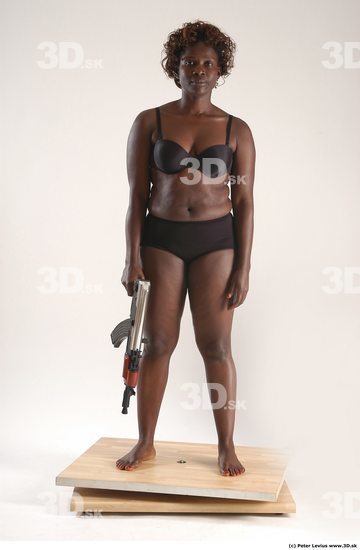 Whole Body Woman Pose with machine rifle Black Underwear Chubby