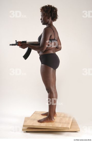 Whole Body Woman Pose with machine rifle Black Underwear Chubby