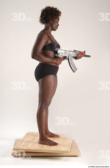 Whole Body Woman Pose with machine rifle Black Underwear Chubby