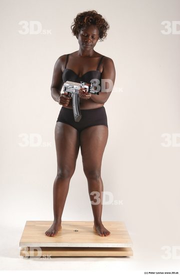 Whole Body Woman Pose with machine rifle Black Underwear Chubby