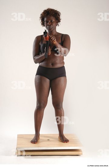 Whole Body Woman Pose with machine rifle Black Underwear Chubby