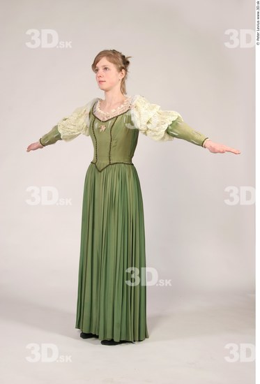 Whole Body Woman T poses White Historical Slim Costume photo references