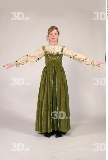 Whole Body Woman T poses White Historical Slim Costume photo references