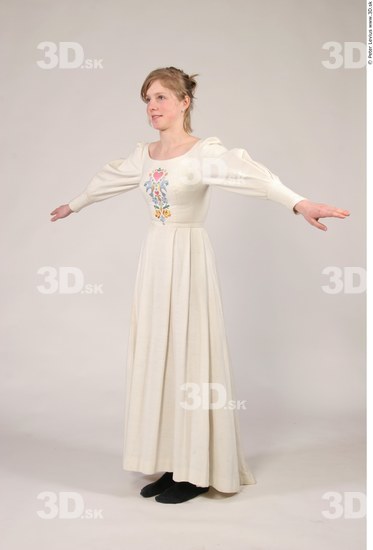 Whole Body Woman T poses White Historical Slim Costume photo references