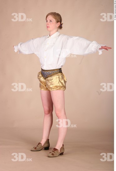 Whole Body Woman T poses White Historical Slim Costume photo references