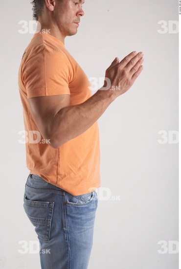 Arm Whole Body Man Animation references Casual Shirt T shirt Muscular Studio photo references