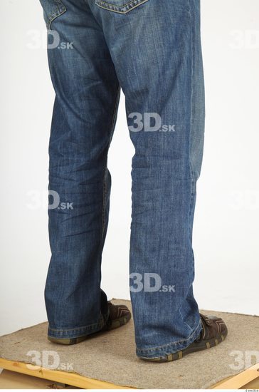 Calf Whole Body Man Casual Jeans Chubby Bald Studio photo references