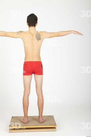 Whole Body Man Animation references T poses Tattoo Casual Underwear Pants Slim Studio photo references