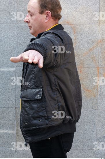 Upper Body Head Man White Casual Jacket Chubby Overweight Bald Street photo references