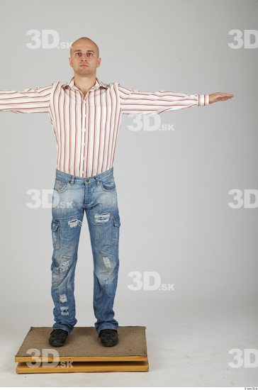 Whole Body Man T poses Casual Average Bald Studio photo references