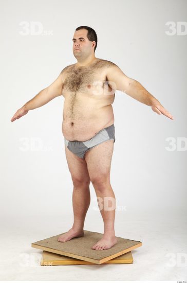 Whole Body Man Hairy Casual Underwear Pants Overweight Studio photo references