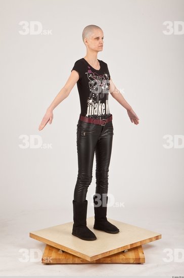 Whole Body Woman White Casual Slim Bald Female Studio Poses