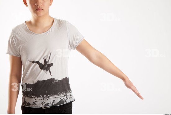 Arm Whole Body Man Animation references Asian Casual Shirt T shirt Slim Studio photo references