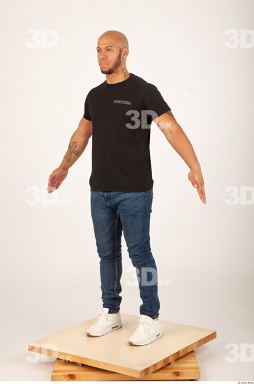 Whole Body Man Animation references Casual Shirt T shirt Bald Studio photo references