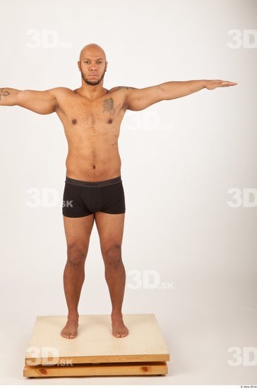 Whole Body Man T poses Underwear Shorts Bald Studio photo references