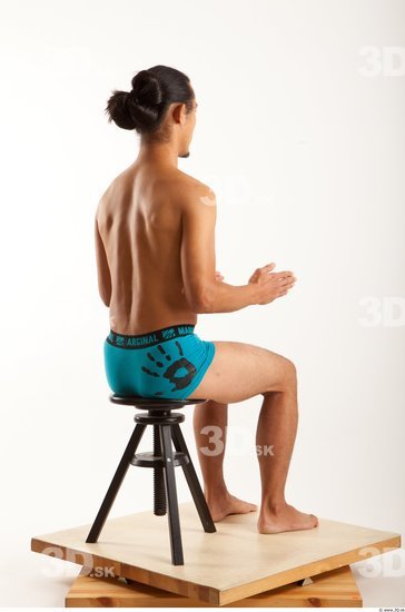 Man Asian Underwear Shorts Average Sitting Bearded Studio photo references