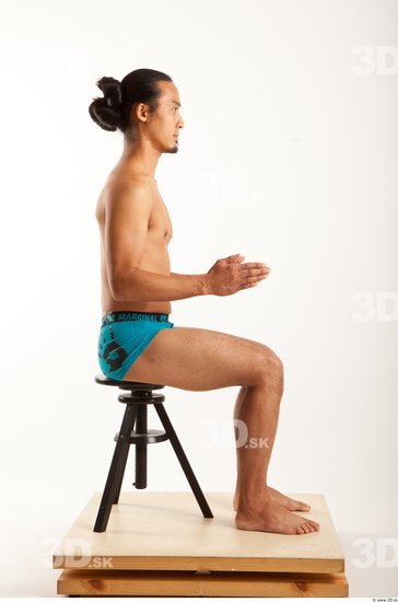 Man Asian Underwear Shorts Average Sitting Bearded Studio photo references