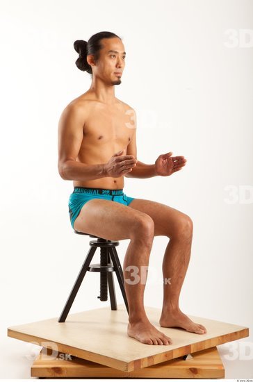 Man Asian Underwear Shorts Average Sitting Bearded Studio photo references